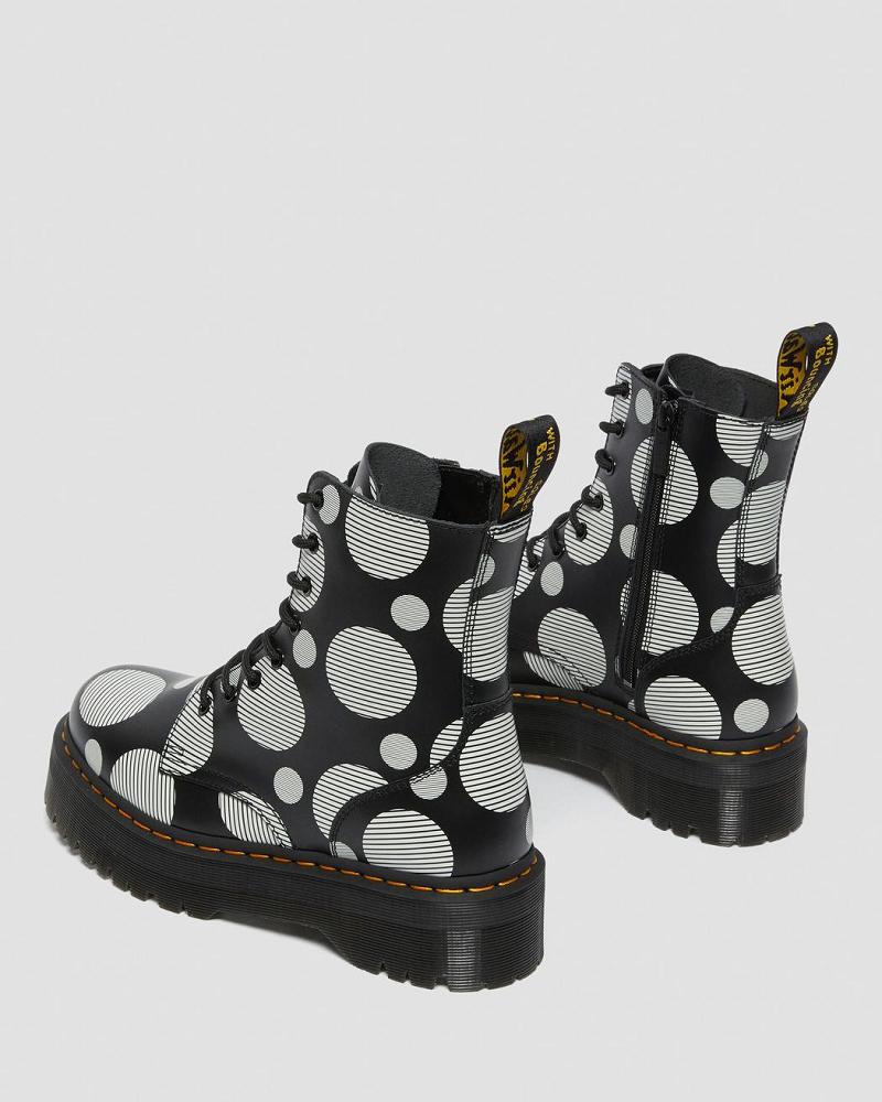 Dr Martens Jadon Polka Dot Smooth Leren Platform Laarzen Heren Zwart | NL 252XYU